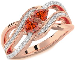 Diamond Emerald Rose Gold Two Heart Birthstone Ring