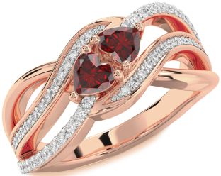Diamond Emerald Rose Gold Two Heart Birthstone Ring