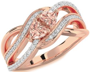 Diamond Emerald Rose Gold Two Heart Birthstone Ring