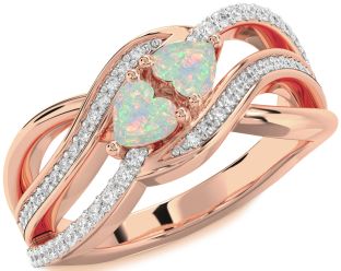 Diamond Emerald Rose Gold Two Heart Birthstone Ring