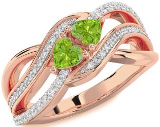 Diamond Emerald Rose Gold Two Heart Birthstone Ring