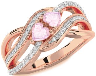 Diamond Emerald Rose Gold Two Heart Birthstone Ring