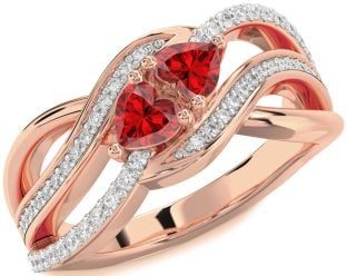 Diamond Emerald Rose Gold Two Heart Birthstone Ring
