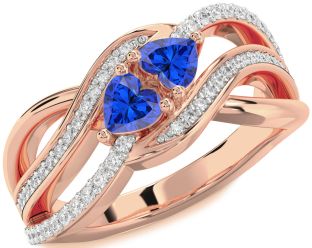 Diamond Emerald Rose Gold Two Heart Birthstone Ring