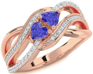 Diamond Emerald Rose Gold Two Heart Birthstone Ring