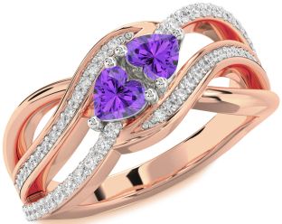 Diamond Emerald Platinum & Rose Gold Two Heart Birthstone Ring