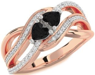 Diamond Emerald Platinum & Rose Gold Two Heart Birthstone Ring