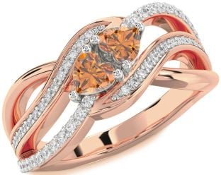 Diamond Emerald Platinum & Rose Gold Two Heart Birthstone Ring