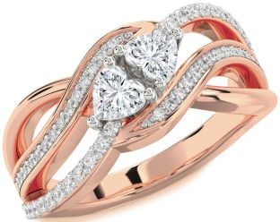 Diamond White Rose Gold Two Heart Ring