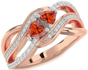 Diamond Emerald Platinum & Rose Gold Two Heart Birthstone Ring