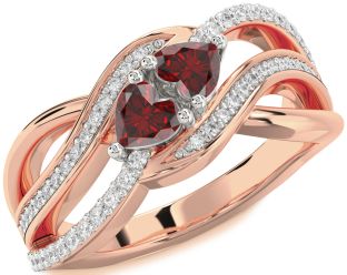 Diamond Emerald Platinum & Rose Gold Two Heart Birthstone Ring