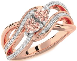 Diamond Emerald Platinum & Rose Gold Two Heart Birthstone Ring
