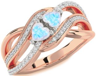 Diamond Emerald Platinum & Rose Gold Two Heart Birthstone Ring