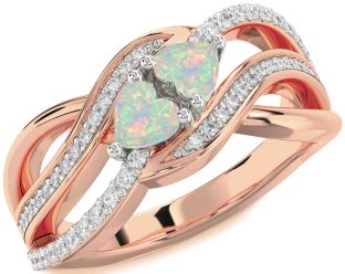 Diamond Emerald Platinum & Rose Gold Two Heart Birthstone Ring