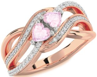 Diamond Emerald Platinum & Rose Gold Two Heart Birthstone Ring