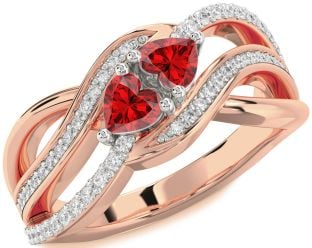Diamond Emerald Platinum & Rose Gold Two Heart Birthstone Ring
