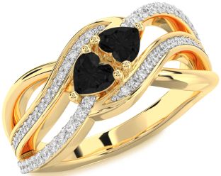 Diamond Emerald Gold Two Heart Birthstone Ring