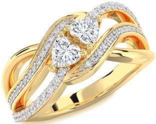 Diamond Gold Two Heart Ring