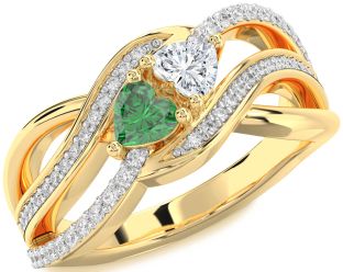Diamond Gold Silver Two Heart Promise Ring