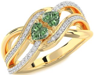 Green Diamond Gold Two Heart Ring