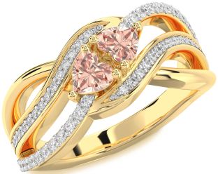 Diamond Emerald Gold Two Heart Birthstone Ring