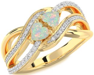 Diamond Emerald Gold Two Heart Birthstone Ring