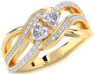 Salt & Pepper Diamond Gold Two Heart Ring