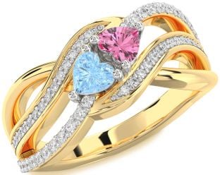 Diamond Gold Silver Two Heart Promise Ring
