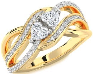 Diamond White Yellow Gold Two Heart Ring