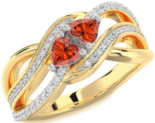 Diamond Emerald Platinum & Yellow Gold Two Heart Birthstone Ring