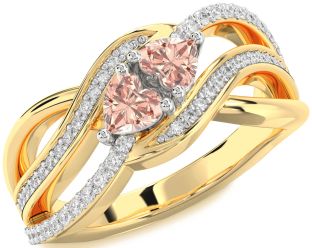 Diamond Emerald Platinum & Yellow Gold Two Heart Birthstone Ring