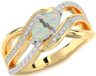 Diamond Emerald Platinum & Yellow Gold Two Heart Birthstone Ring