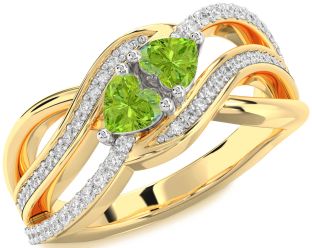 Diamond Emerald Platinum & Yellow Gold Two Heart Birthstone Ring