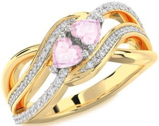 Diamond Emerald Platinum & Yellow Gold Two Heart Birthstone Ring