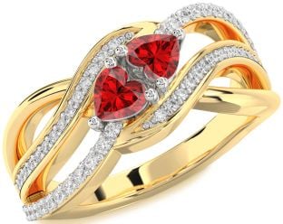 Diamond Emerald Platinum & Yellow Gold Two Heart Birthstone Ring