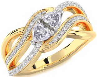 Salt & Pepper Diamond Gold Silver Two Heart Ring