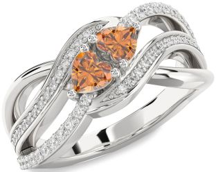 Diamond Emerald Platinum Two Heart Birthstone Ring