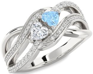 Diamond Silver Two Heart Promise Ring