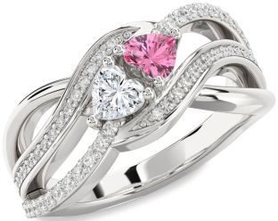 Diamond Silver Two Heart Promise Ring