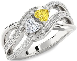 Diamond Silver Two Heart Promise Ring
