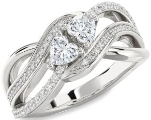 Diamond Platinum Two Heart Ring