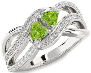 Diamond Emerald Platinum Two Heart Birthstone Ring