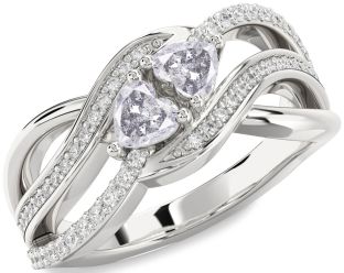 Salt & Pepper Diamond Silver Two Heart Ring