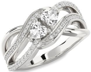 Diamond White Sapphire Silver Two Heart Ring