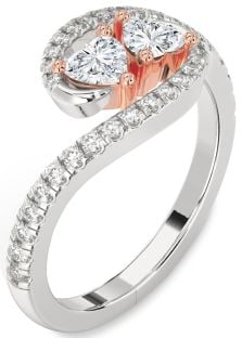Diamond Silver & 10K Rose Gold Two Heart Ring