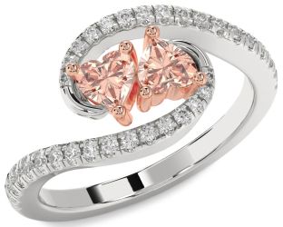 Diamond Emerald Platinum & Rose Gold Two Heart Birthstone Ring