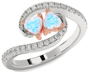 Diamond Emerald Platinum & Rose Gold Two Heart Birthstone Ring