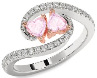 Diamond Emerald Platinum & Rose Gold Two Heart Birthstone Ring