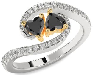 Diamond Emerald Platinum & Yellow Gold Two Heart Birthstone Ring