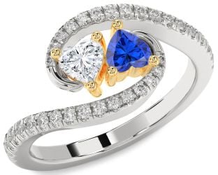 Diamond Gold Silver Two Heart Promise Ring